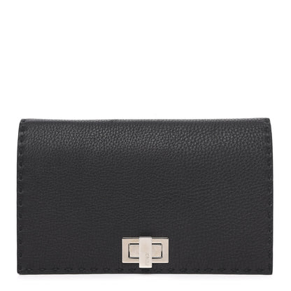 Fendi Cuoio Romano Selleria Mini Peekaboo Clutch Wallet Black 1 of 8