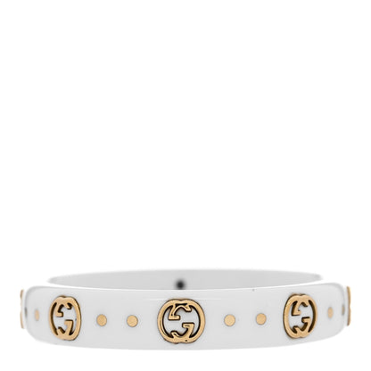 Gucci White Synthetic Corundum 18K Yellow Gold 4mm Interlocking G Icon Icon Ring 61 9.5 1 of 6