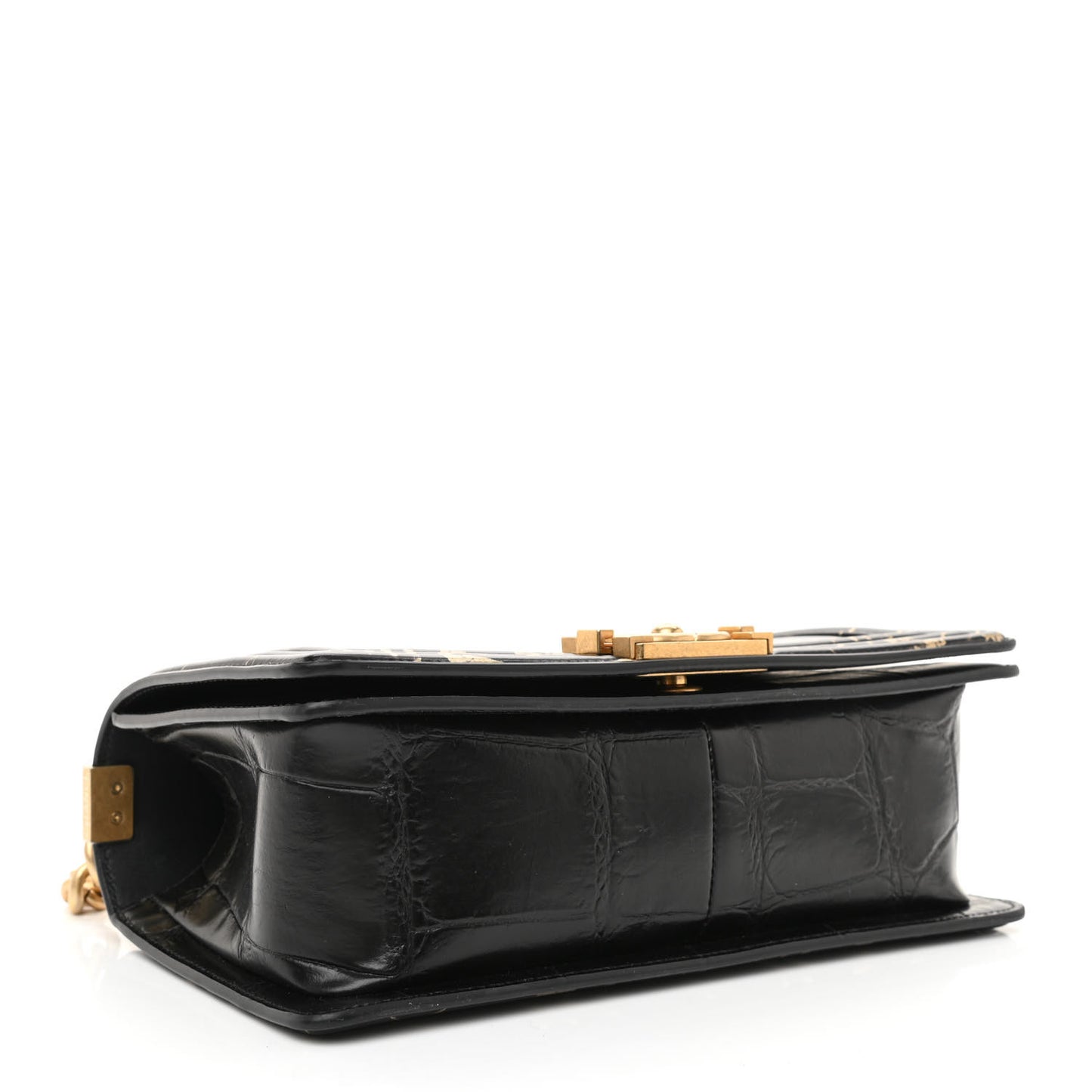 Calfskin Crocodile Embossed Graffiti Cocodile Medium Boy Flap Black