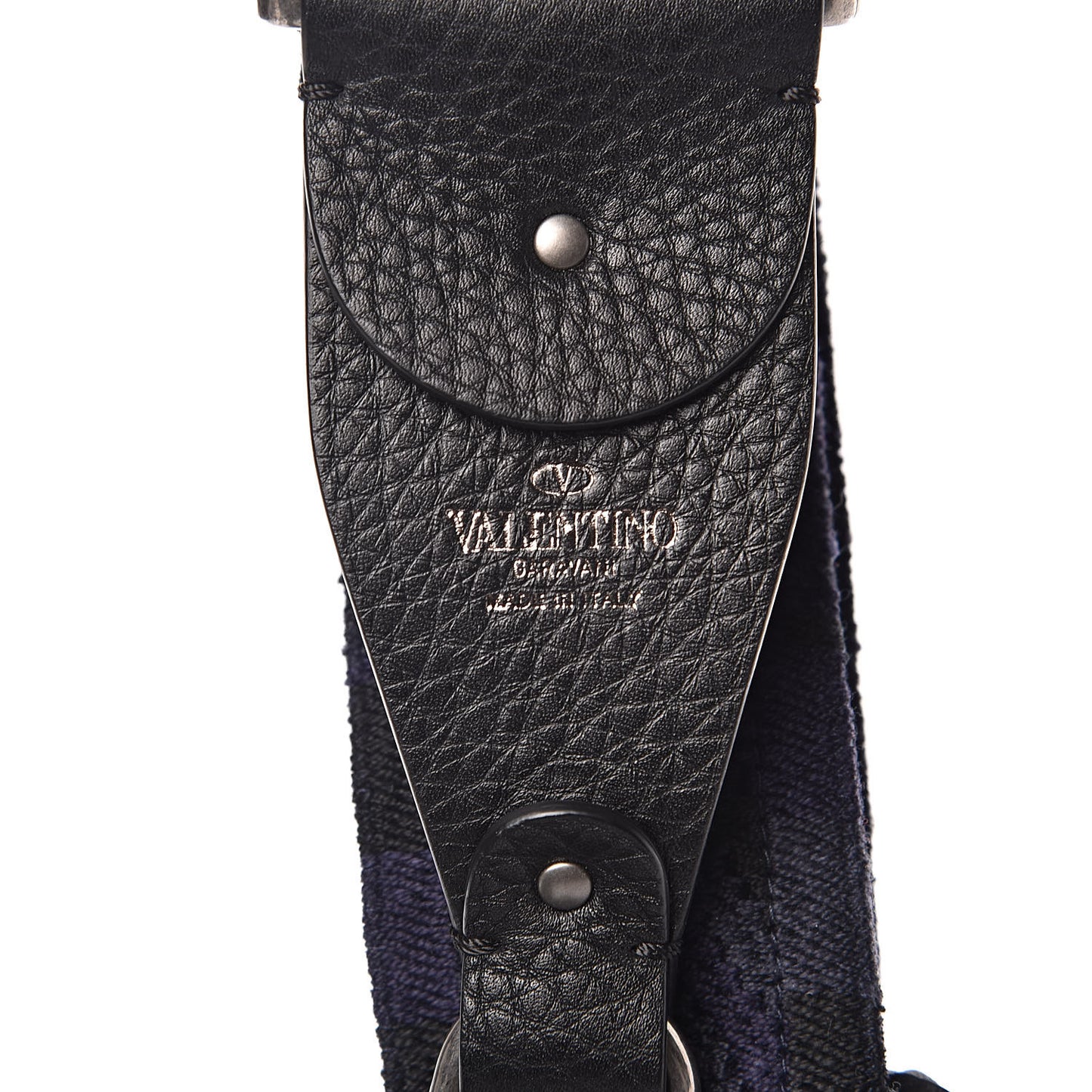 Canvas Geometric Embroidered Rockstud Guitar Strap Black Blue