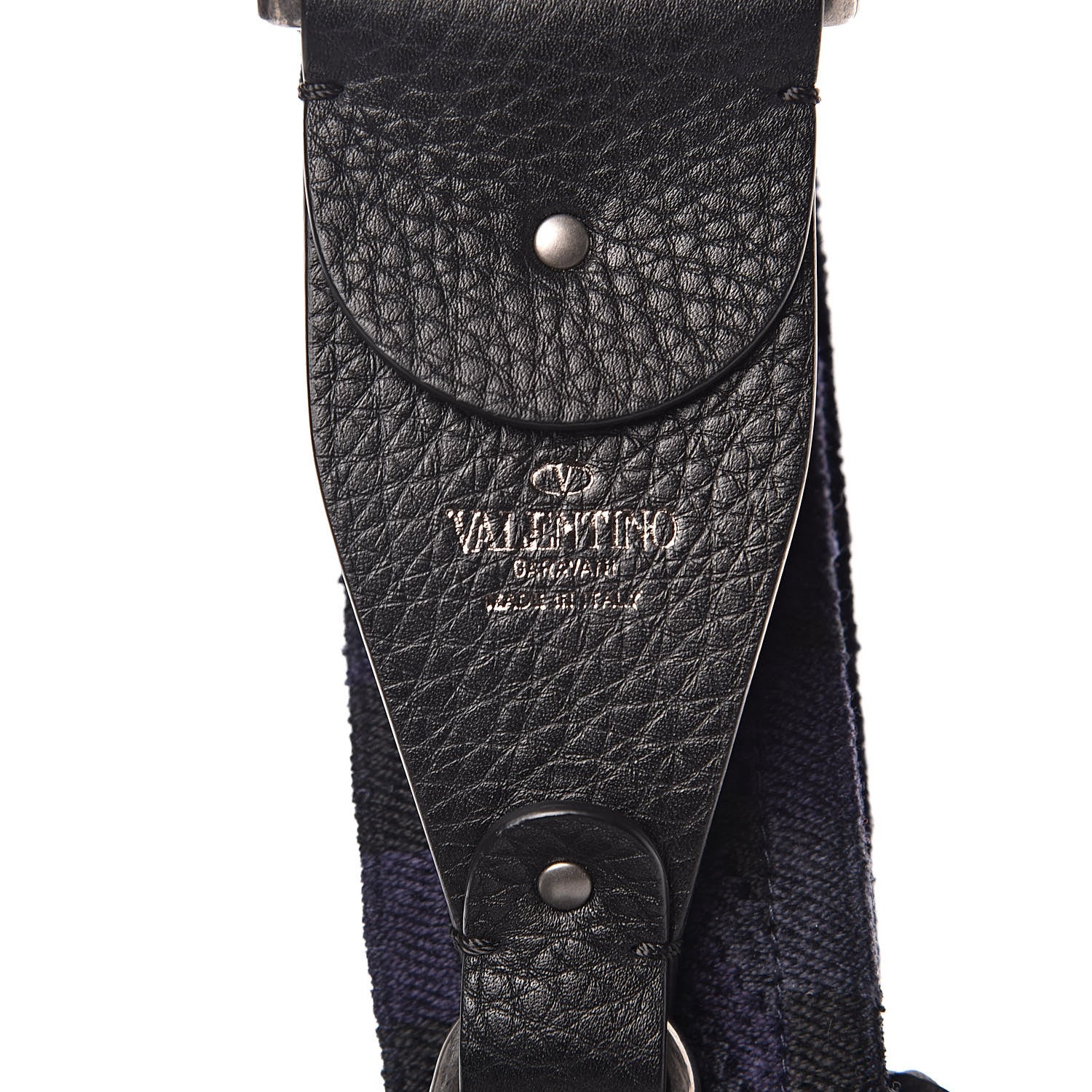 Valentino Garavani Canvas Geometric Embroidered Rockstud Guitar Strap Black Blue 3 of 5
