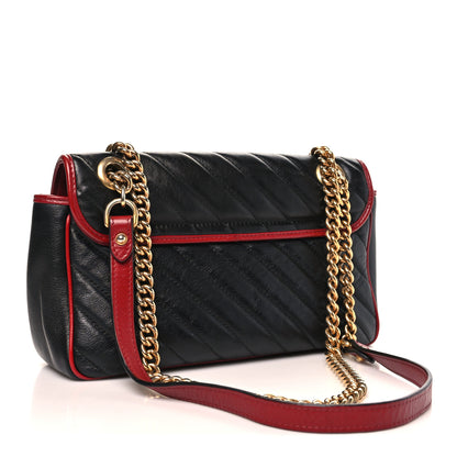 Gucci Vintage Effect Calfskin Matelasse Diagonal Small Torchon GG Marmont Shoulder Bag Black Romantic Cherry 3 of 10