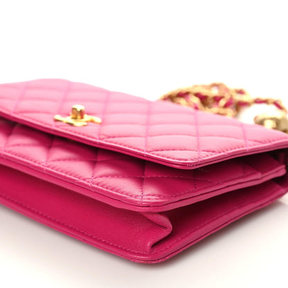 Chanel Lambskin Quilted CC Pearl Crush Wallet on Chain WOC Dark Pink 6 of 10