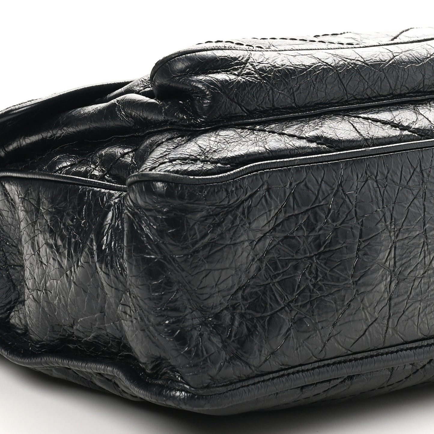 Crinkled Calfskin Matelasse Monogram Large Niki Chain Satchel Black