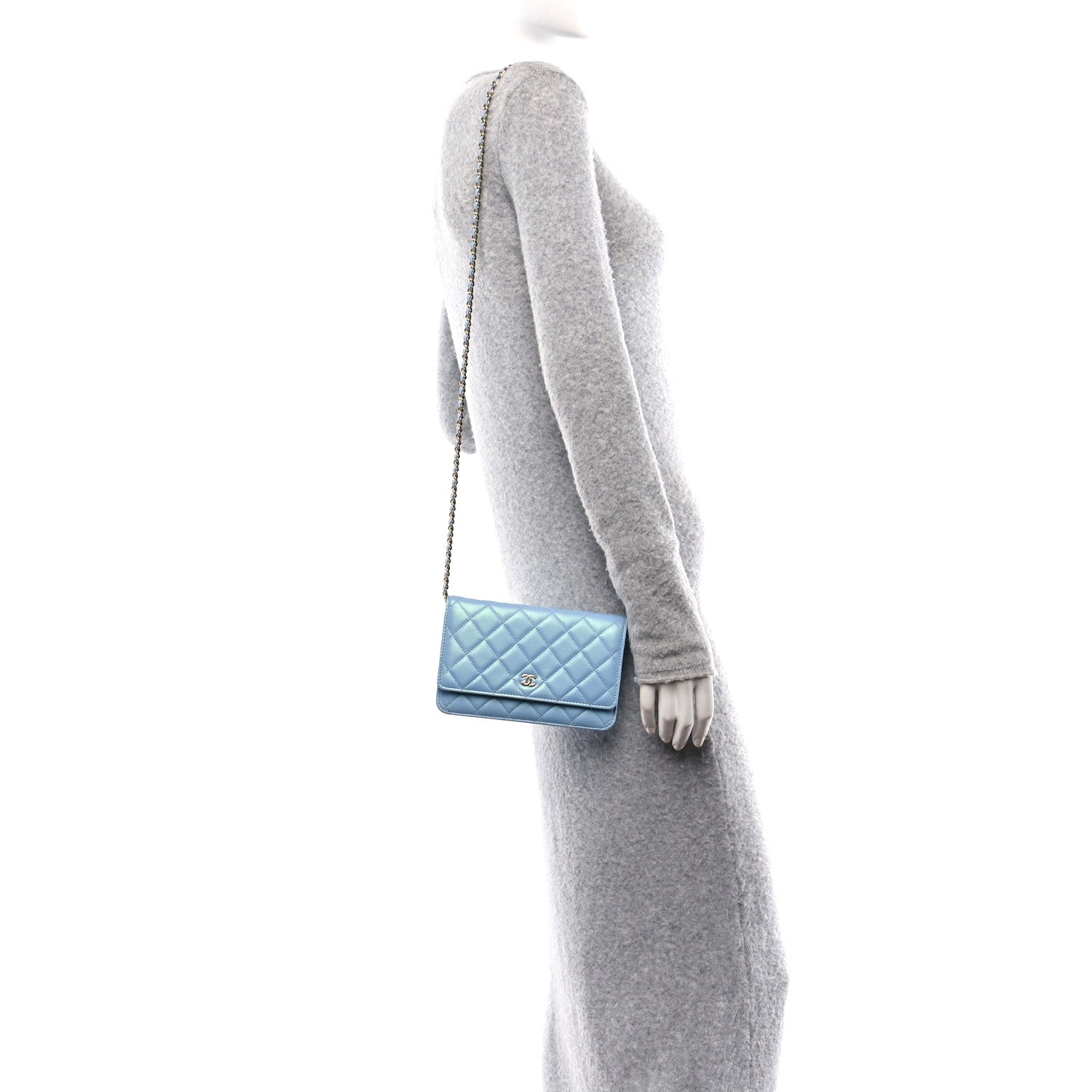 Chanel Lambskin Quilted Mini Wallet On Chain WOC Light Blue 2 of 12