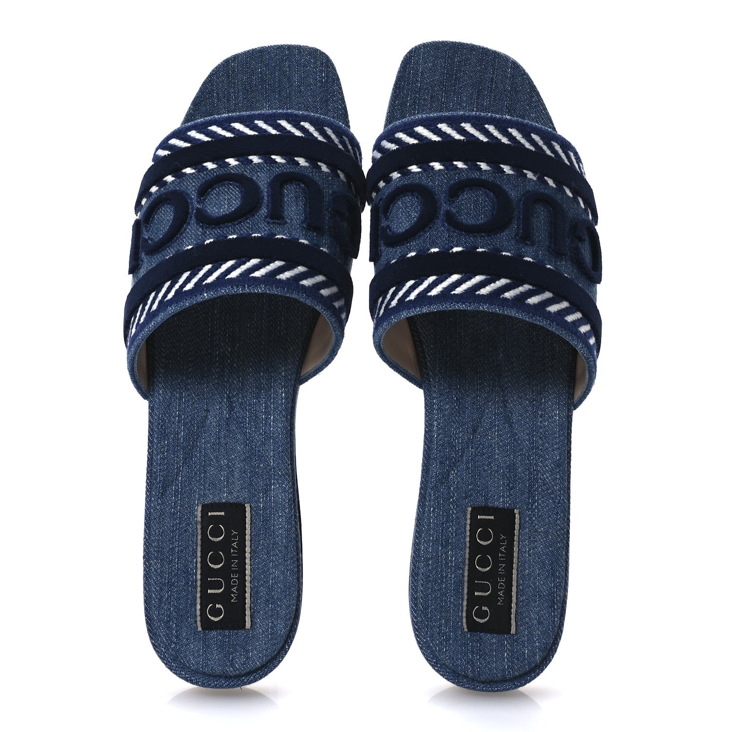 Gucci Plain Spain Denim Logo Slide Sandals 37 Light Blue 2 of 9