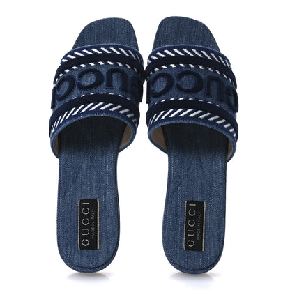 Gucci Plain Spain Denim Logo Slide Sandals 37 Light Blue 2 of 9