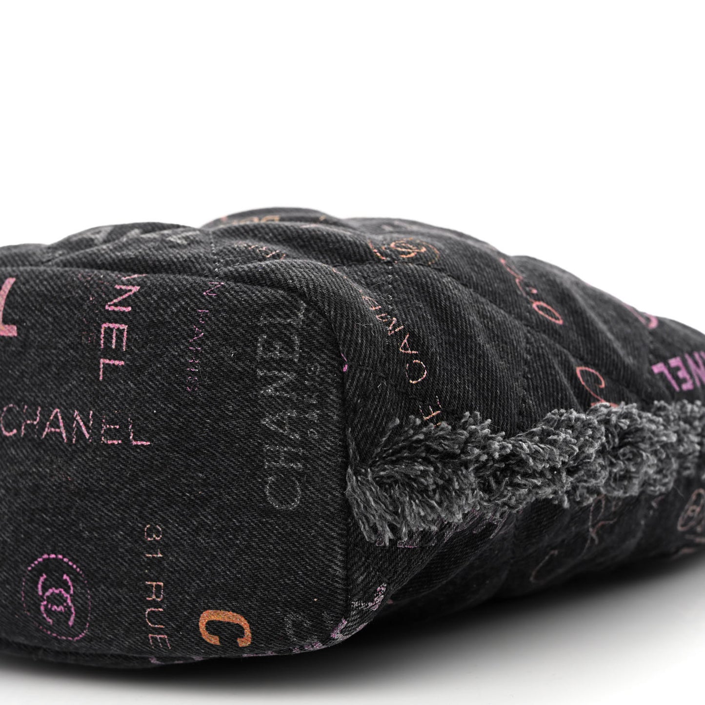 Denim Quilted Mood Bucket With Chain Black Multicolor