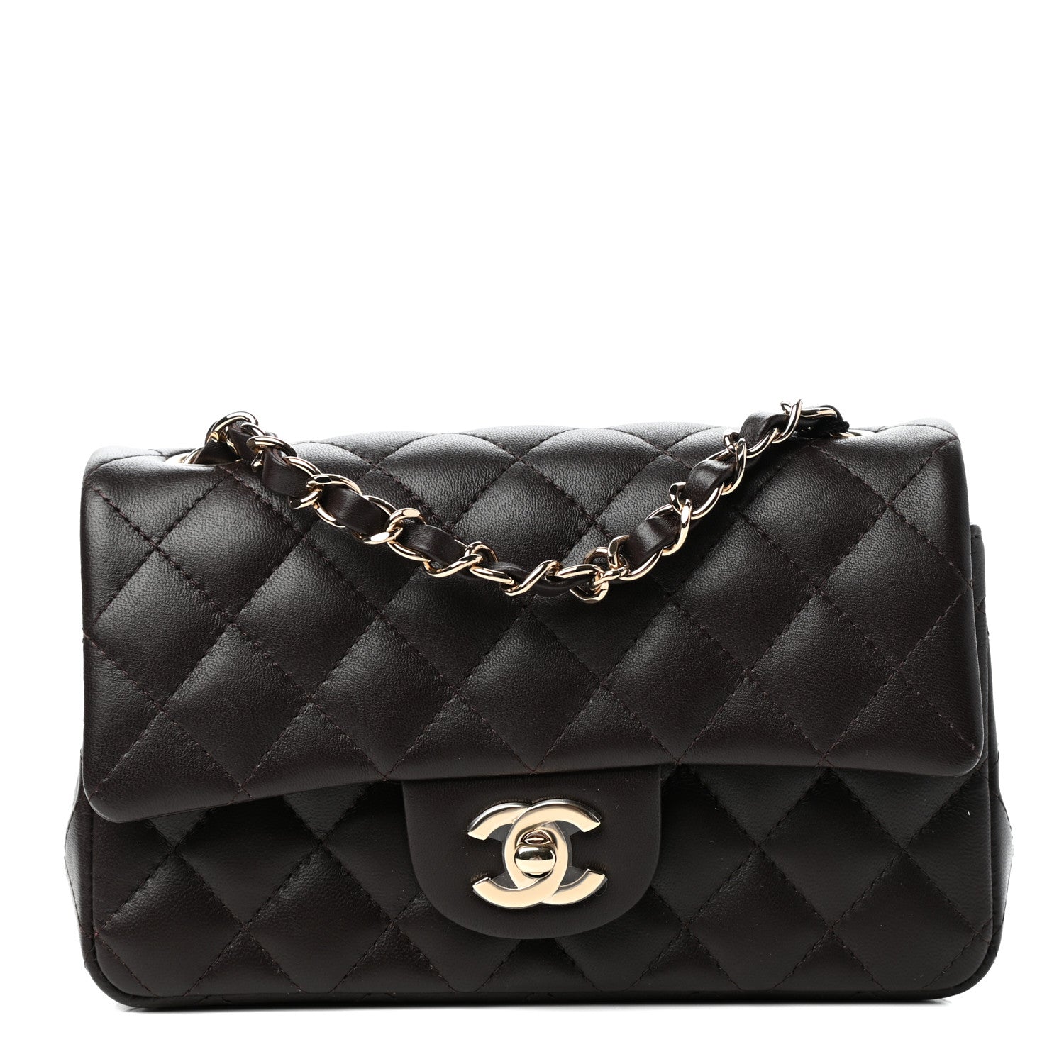 Chanel Lambskin Quilted Mini Rectangular Flap Dark Brown 1 of 11