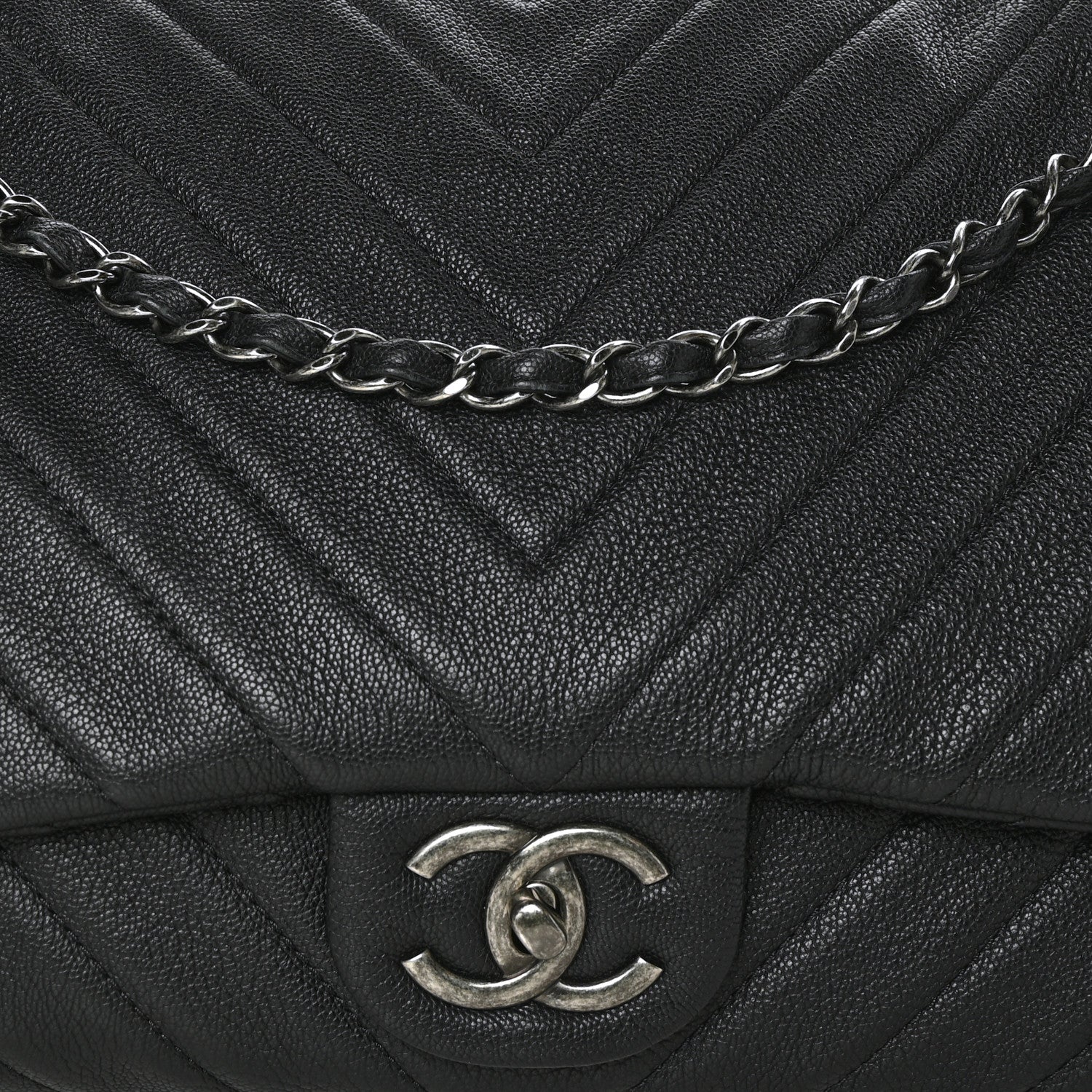 Chanel Calfskin Chevron Quilted XXL Travel Flap Bag Black 8 of 11