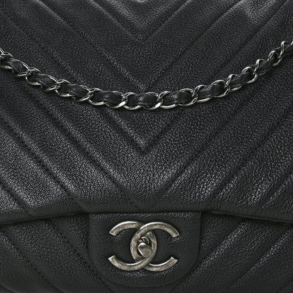 Chanel Calfskin Chevron Quilted XXL Travel Flap Bag Black 8 of 11