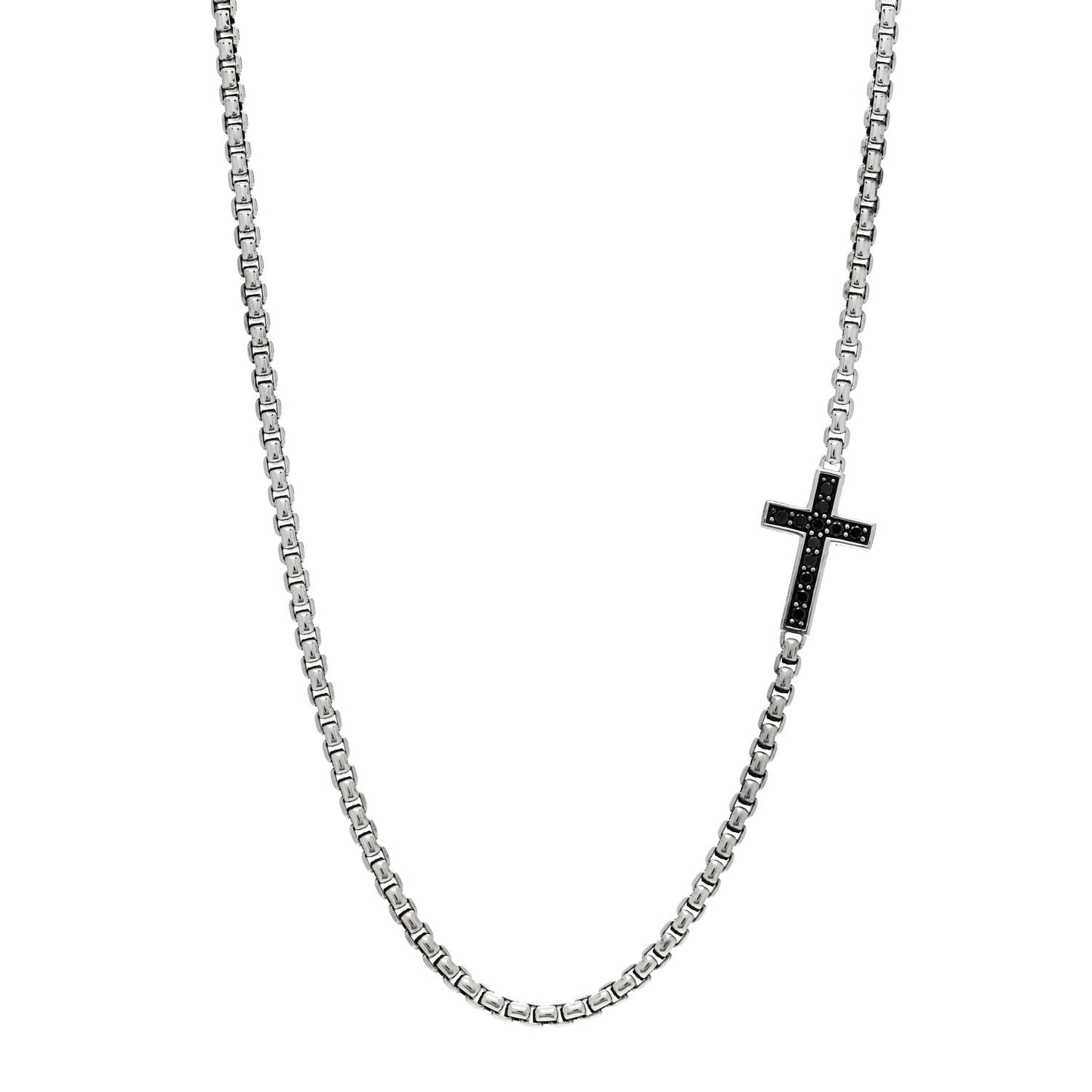 Sterling Silver Black Diamond Streamline Cross Station Necklace 22"
