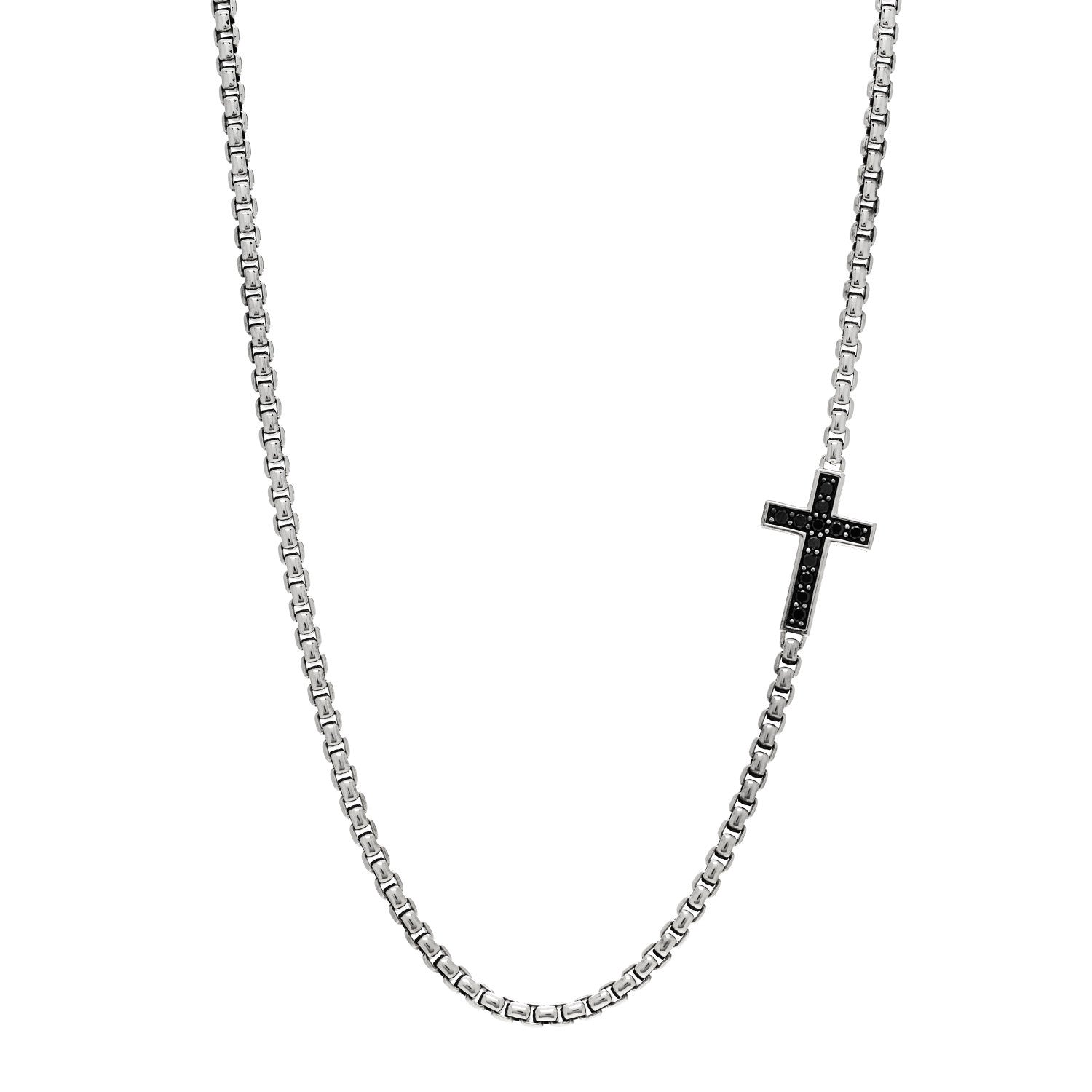 David Yurman Sterling Silver Black Diamond Streamline Cross Station Necklace 22" 1 of 5