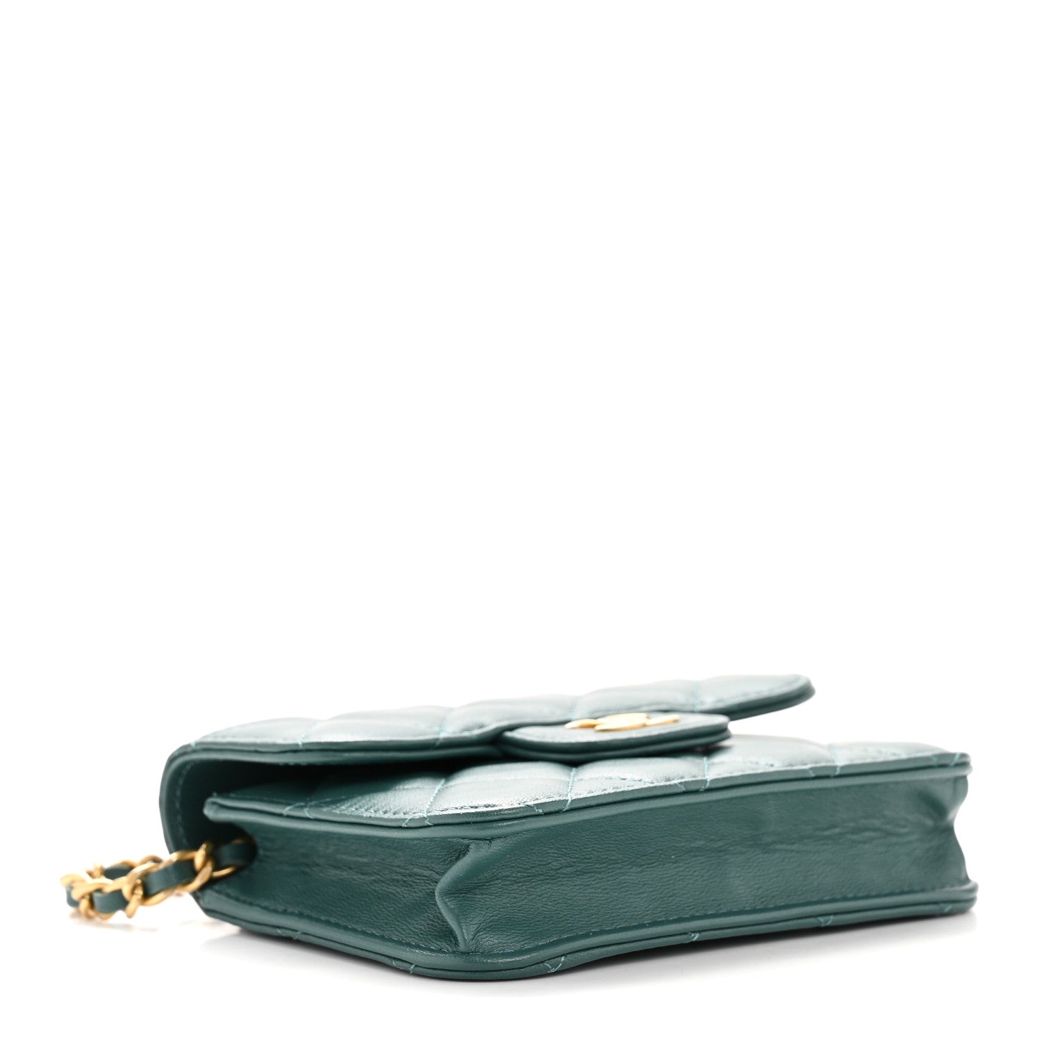 Chanel Lambskin Quilted Top Handle Flap Coin Purse With Chain Green 4 of 12