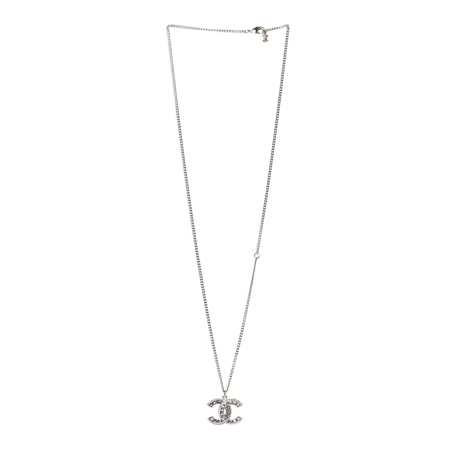 Chanel Baguette Crystal CC Pendant Necklace Light Gold 2 of 4