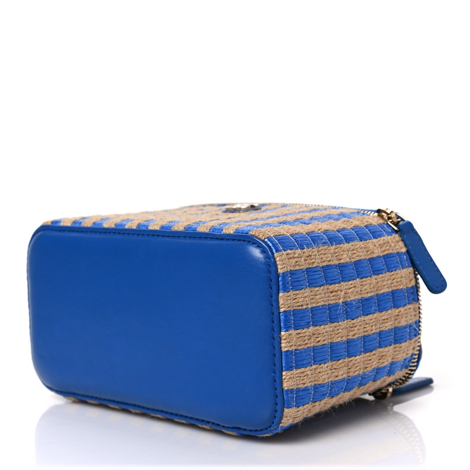 Chanel Raffia Jute Striped Small Vanity Case With Chain Blue Beige 8 of 8