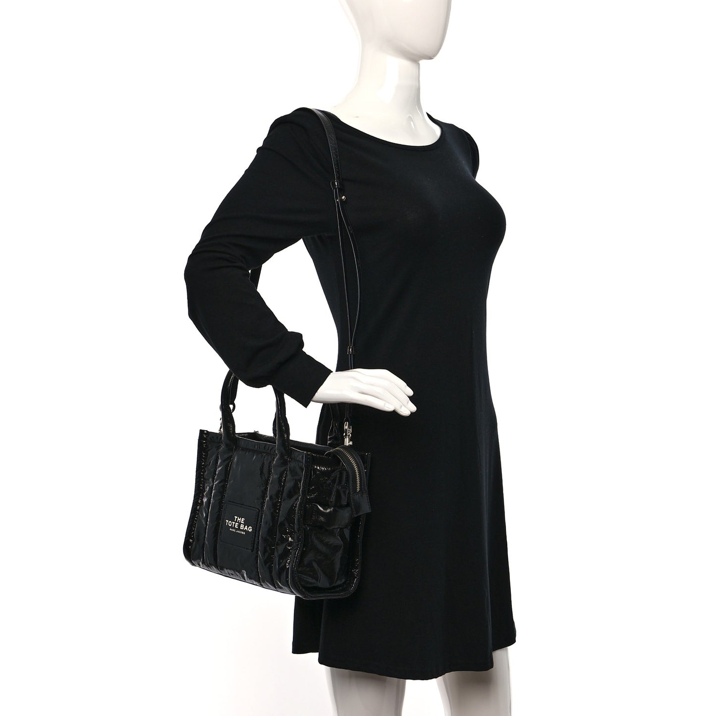 Shiny Crinkled Calfskin Small The Tote Bag Black