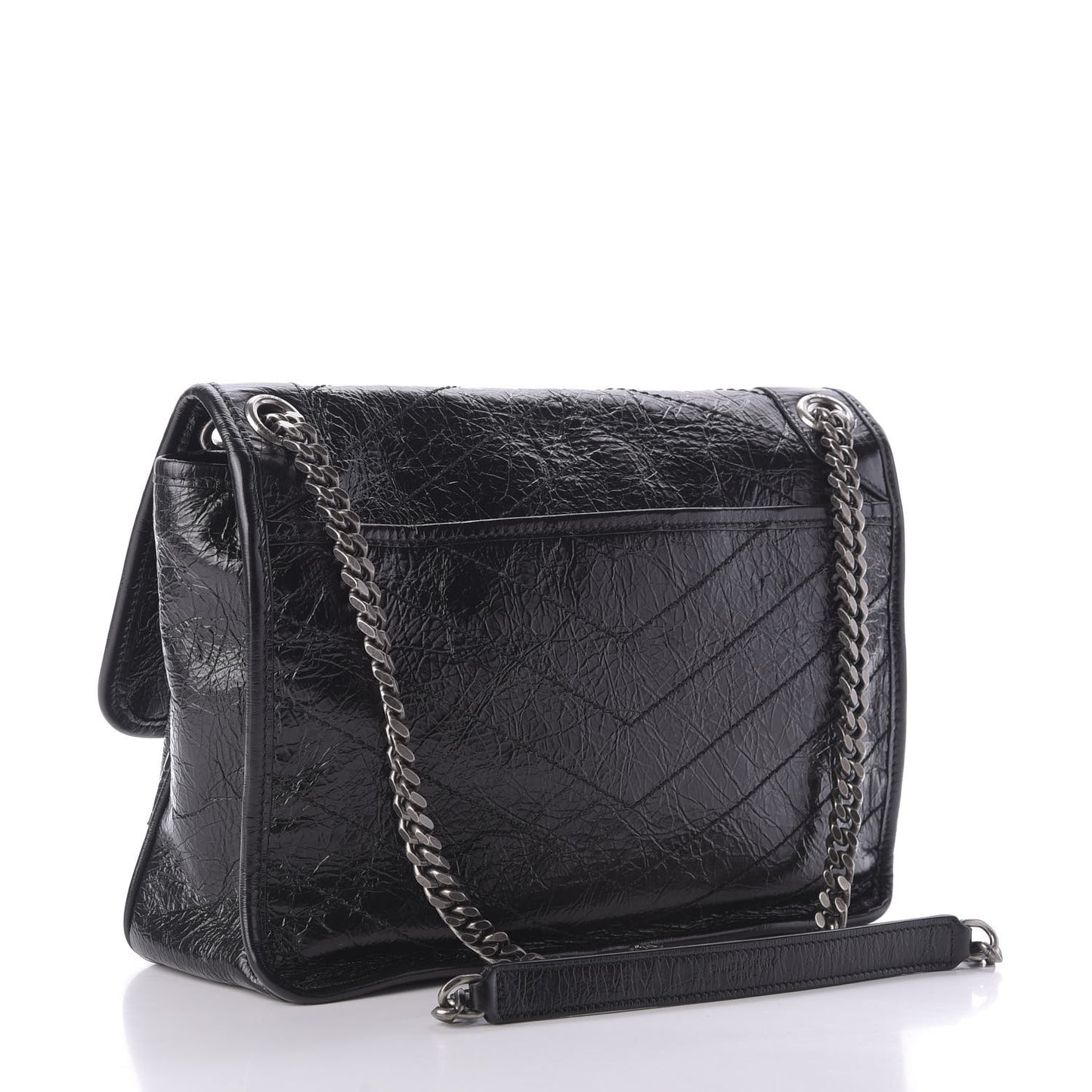 Crinkled Calfskin Matelasse Monogram Medium Niki Chain Satchel Black