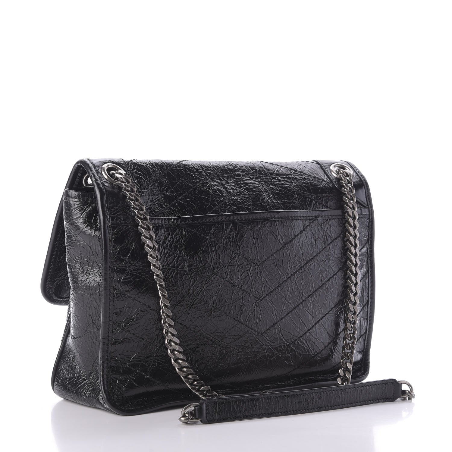 Saint Laurent Crinkled Calfskin Matelasse Monogram Medium Niki Chain Satchel Black 3 of 10
