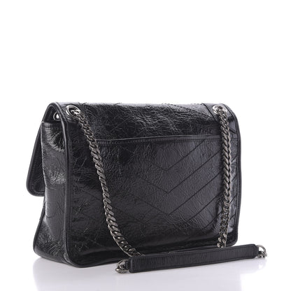 Saint Laurent Crinkled Calfskin Matelasse Monogram Medium Niki Chain Satchel Black 3 of 10