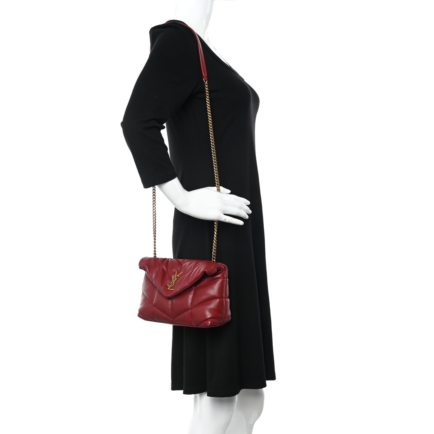 Saint Laurent Lambskin Quilted Toy Loulou Puffer Monogram Chain Satchel Red 2 of 10