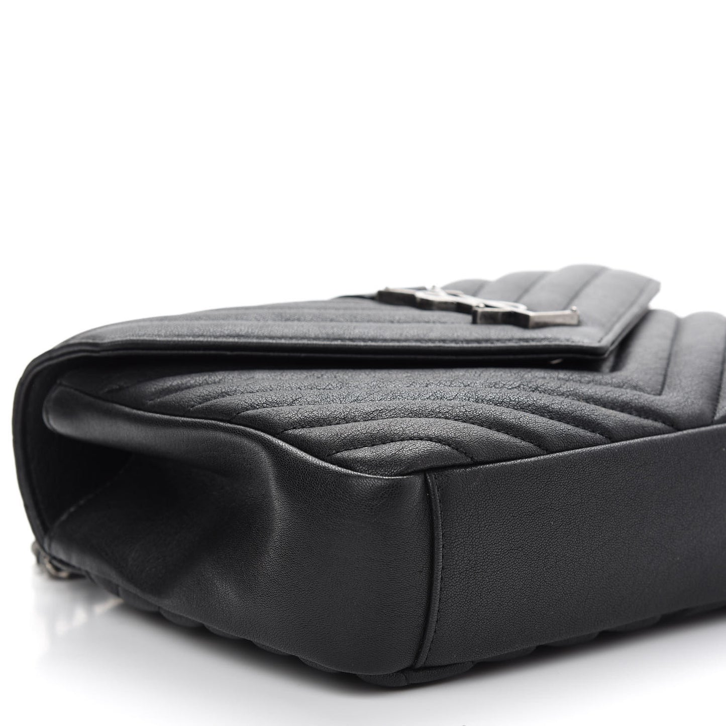 Sheepskin Matelasse Chevron Monogram Medium College Bag Black