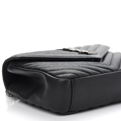 Saint Laurent Sheepskin Matelasse Chevron Monogram Medium College Bag Black 7 of 8
