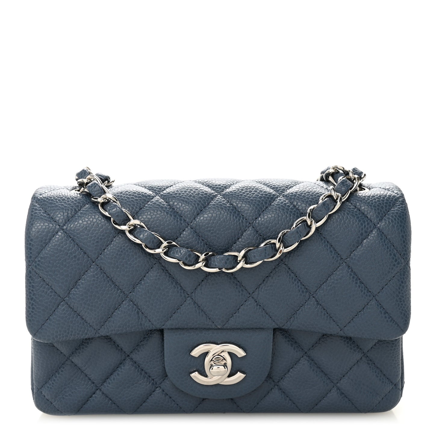 Caviar Quilted Mini Rectangular Flap Blue