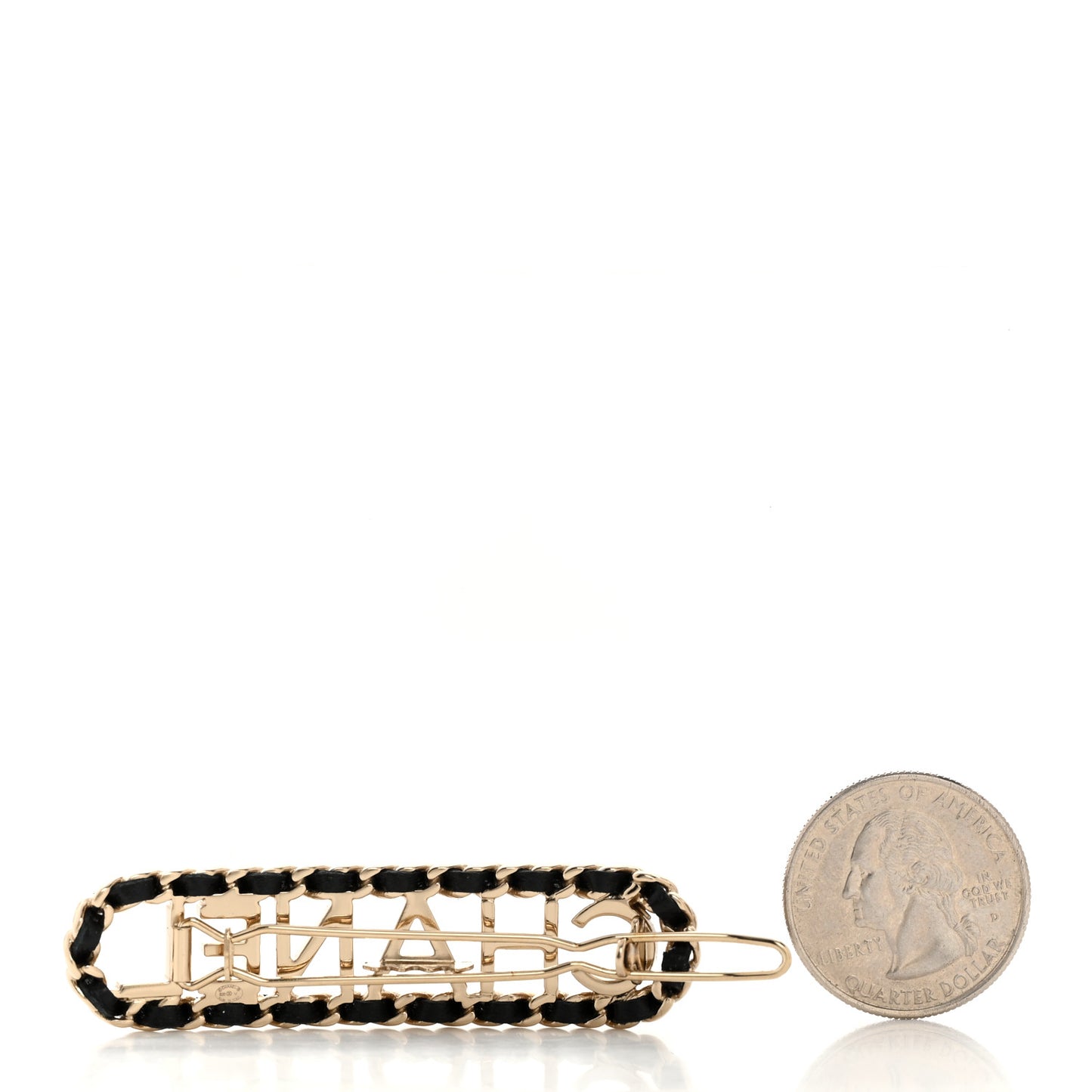 Metal Lambskin Vintage Allure Logo Hair Clip Black Gold