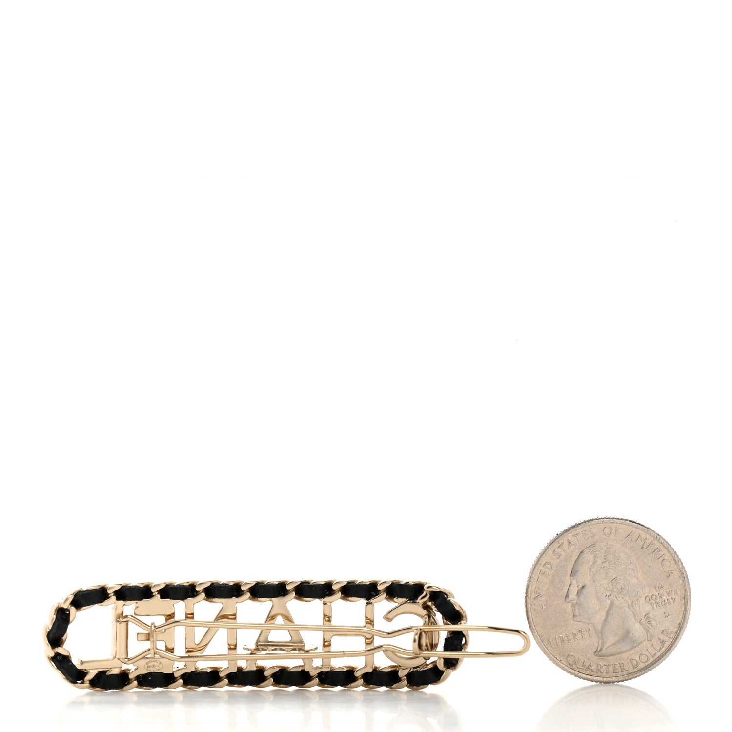 Chanel Metal Lambskin Vintage Allure Logo Hair Clip Black Gold 2 of 4