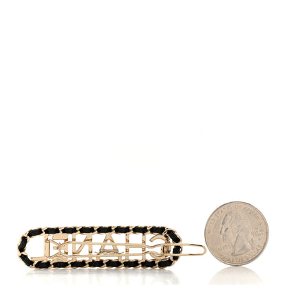 Chanel Metal Lambskin Vintage Allure Logo Hair Clip Black Gold 2 of 4