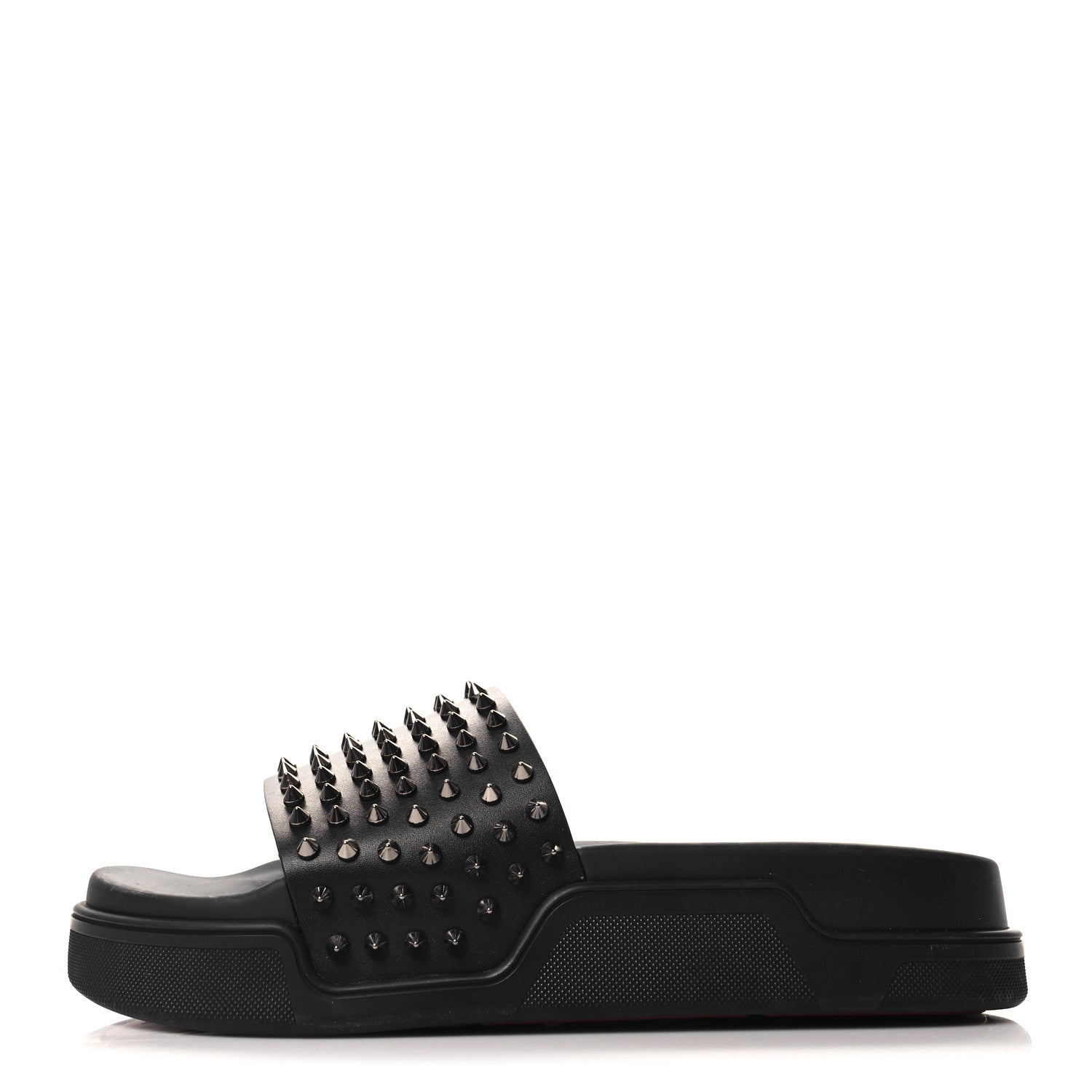 Christian Louboutin Calfskin Studded Mens Pool Fun Platform Flat Slide Sandals 44 Black 1 of 8