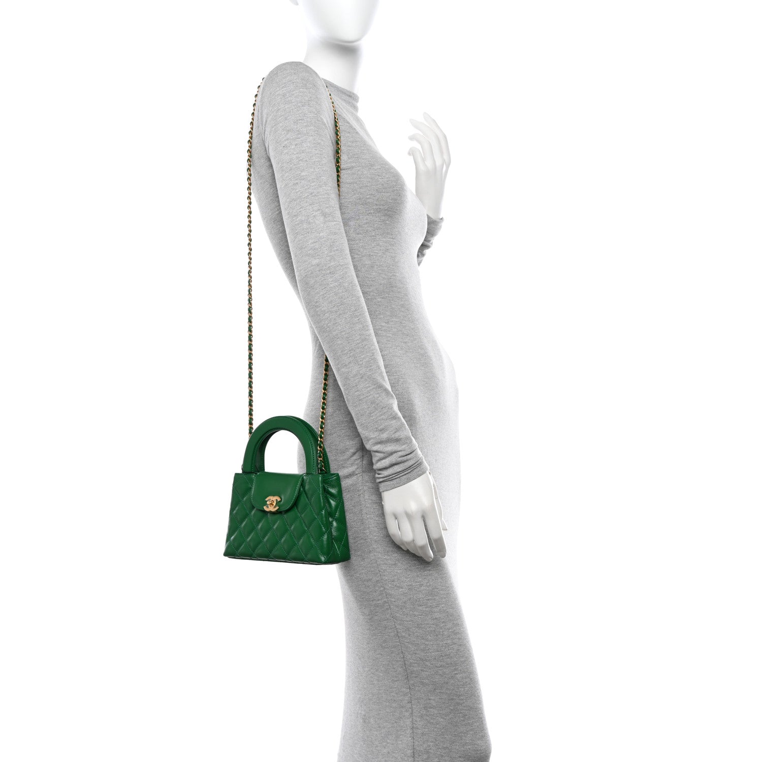 Chanel Shiny Aged Calfskin Quilted Nano Kelly Shopper Green 2 of 11