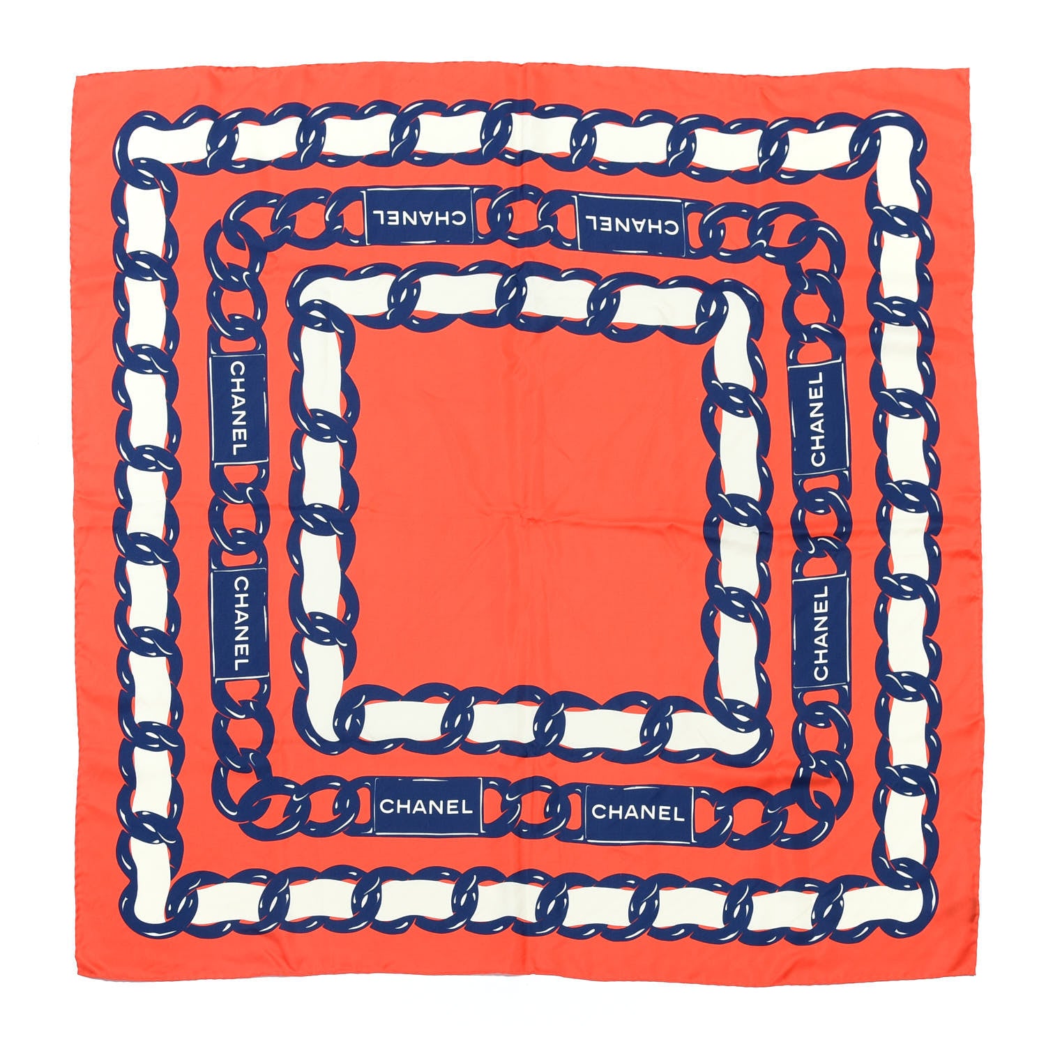 Chanel Silk CC Chain Square Scarf Red 1 of 4