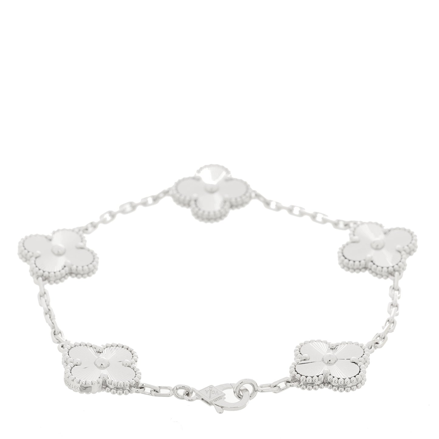 18K White Gold 5 Motifs Guilloche Vintage Alhambra Bracelet