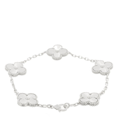 Van Cleef & Arpels 18K White Gold 5 Motifs Guilloche Vintage Alhambra Bracelet 2 of 6