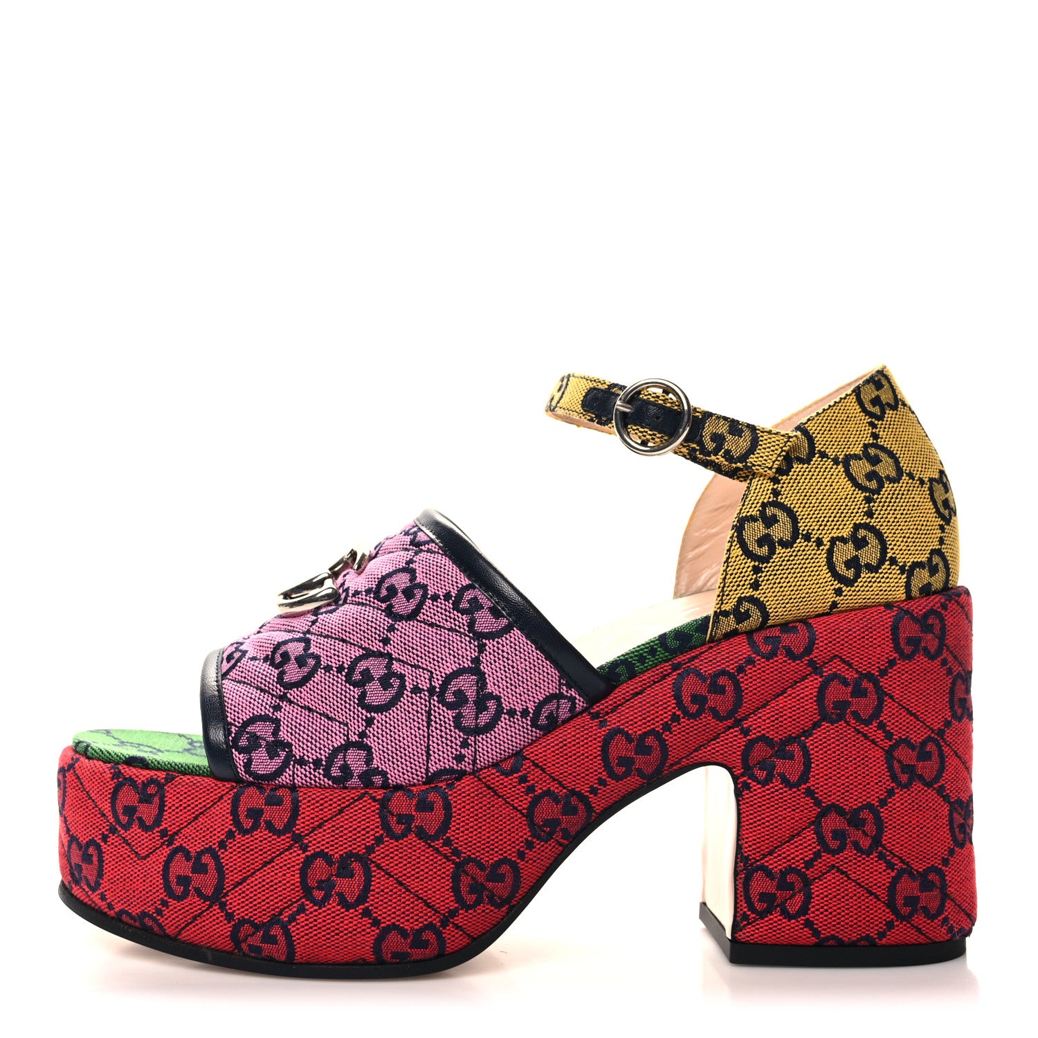 Gucci Monogram Multicolor Criss Cross Sandals 39 Light Blue Blue Pink Tabasco 1 of 9