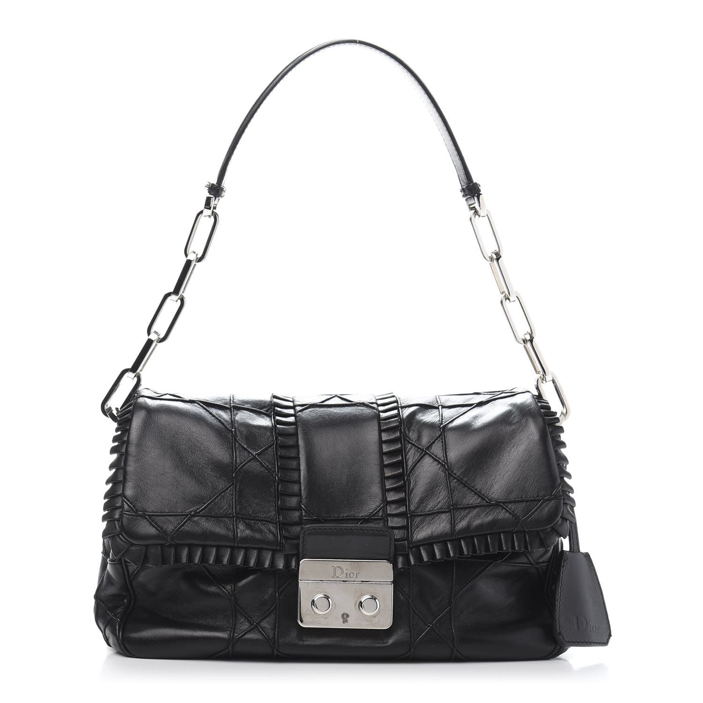 Lambskin Cannage Ruffle New Lock Flap Black