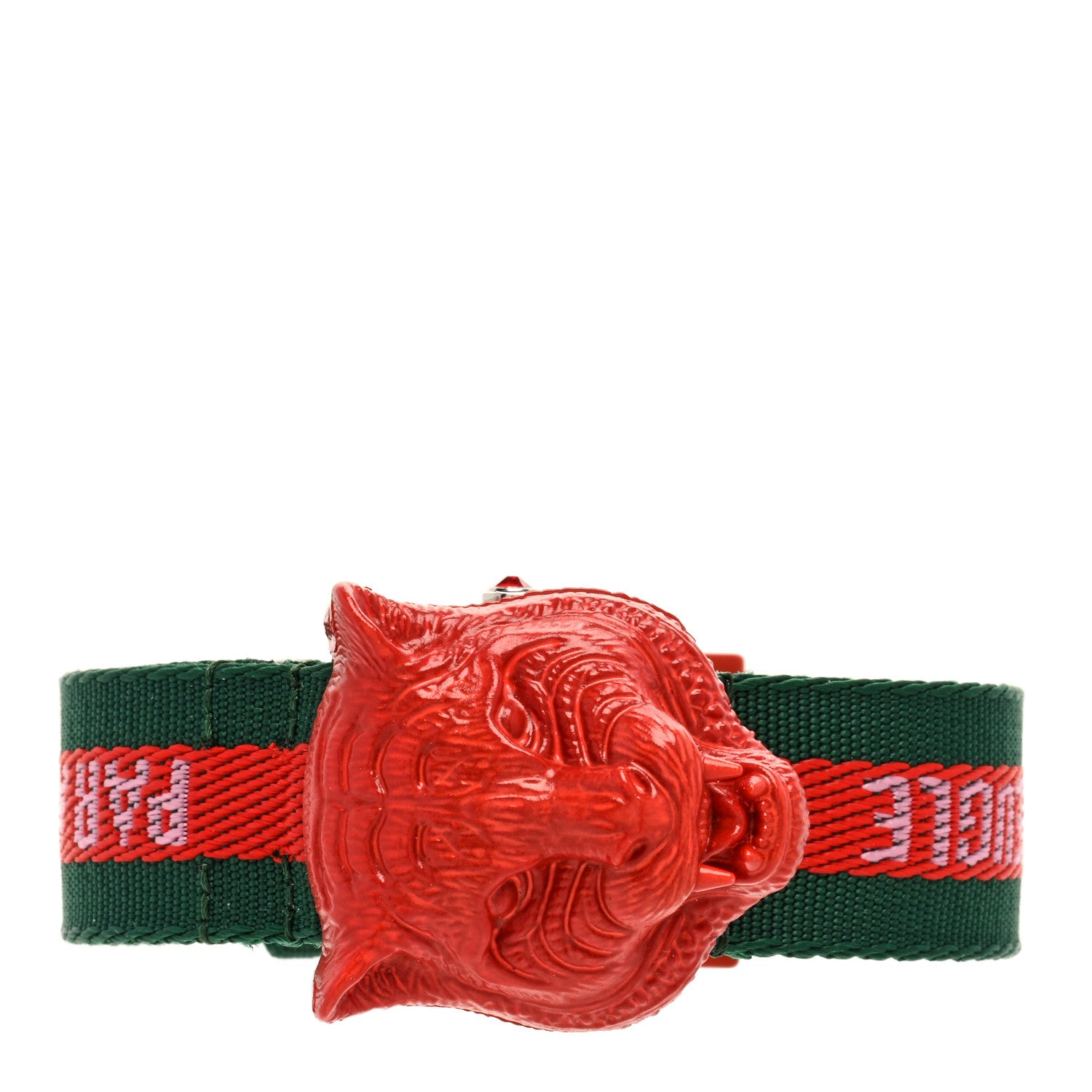Gucci Stainless Steel Nylon 32mm Le Marche Des Merveilles Tiger Quartz Watch Red 3 of 5
