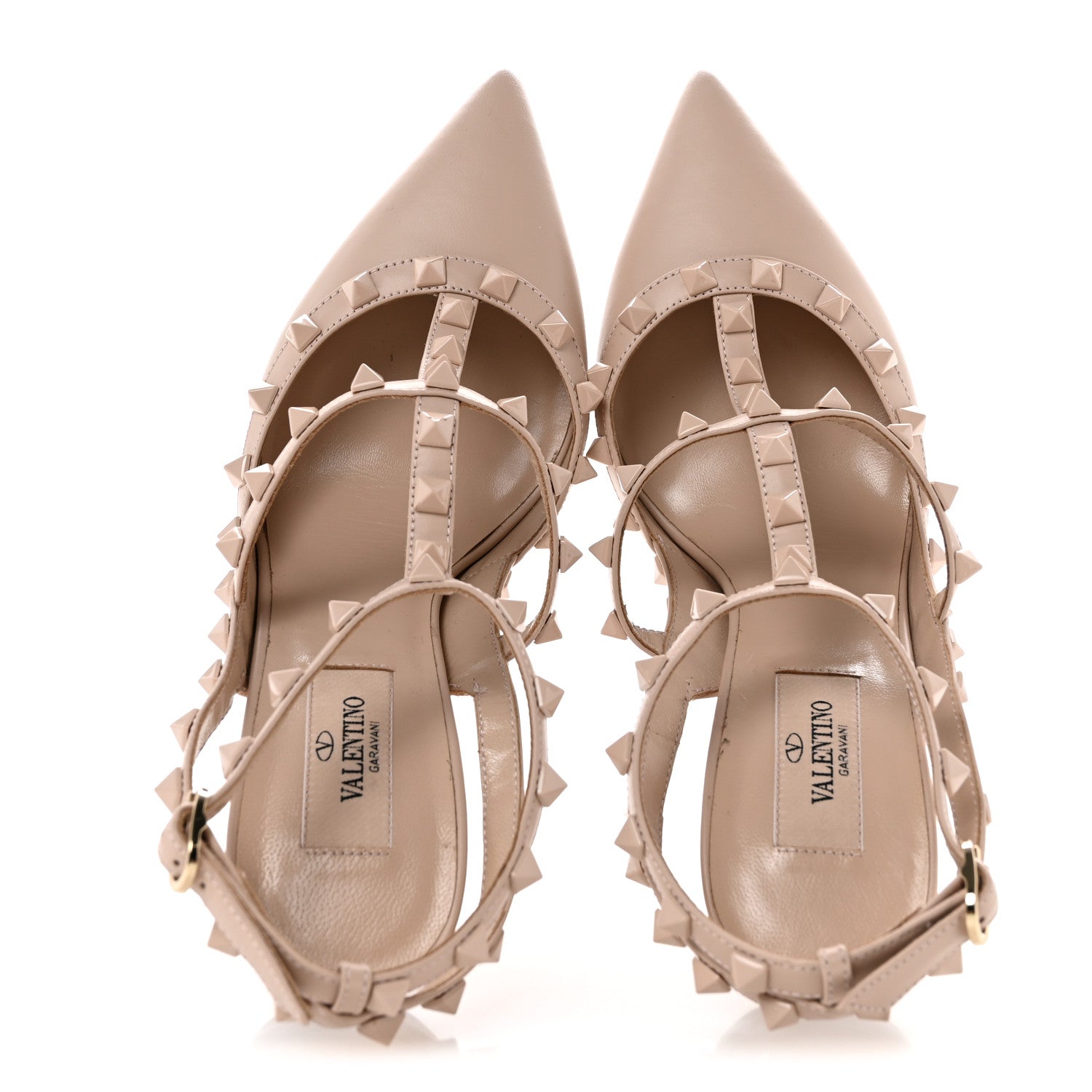 Valentino Garavani Calfskin Lacquered Monochrome Rockstud Ankle Strap 100mm Pumps 39.5 Poudre 2 of 10