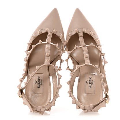 Valentino Garavani Calfskin Lacquered Monochrome Rockstud Ankle Strap 100mm Pumps 39.5 Poudre 2 of 10