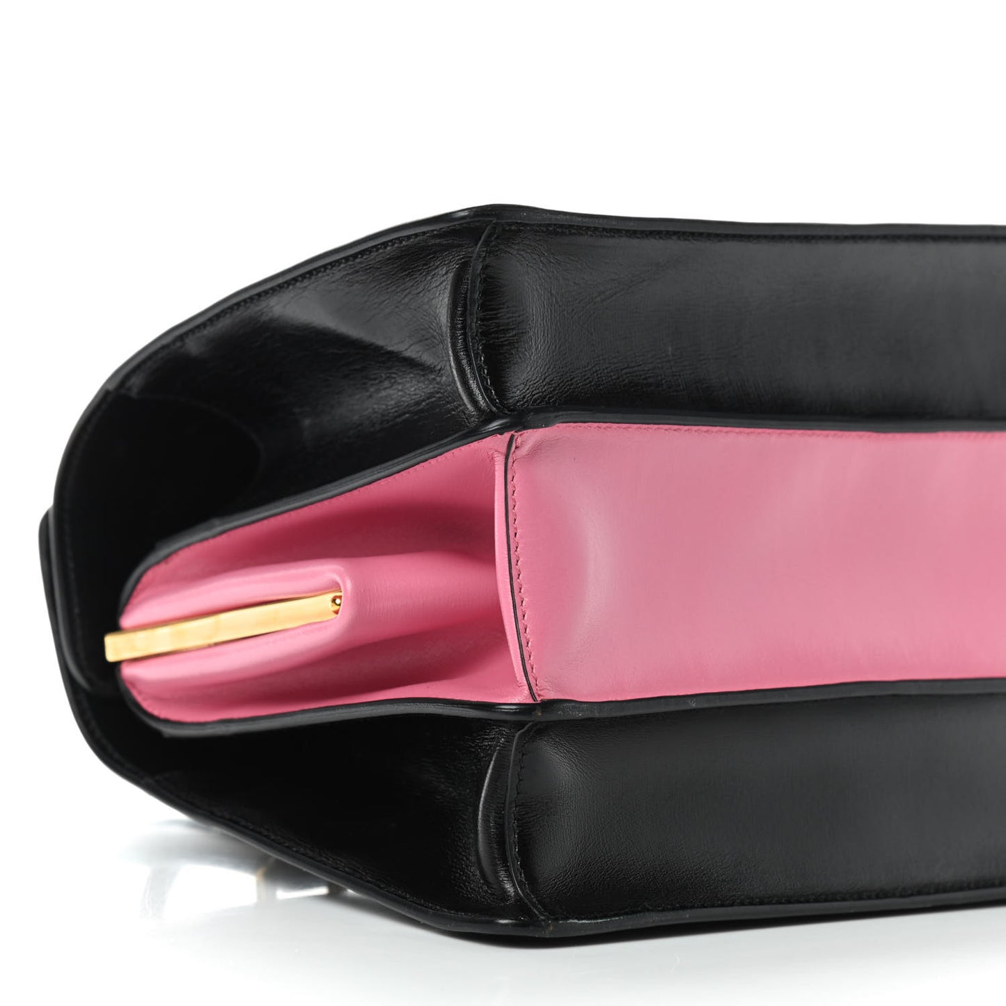 Box Calfskin Bi-Color Shoulder Bag Black Begonia