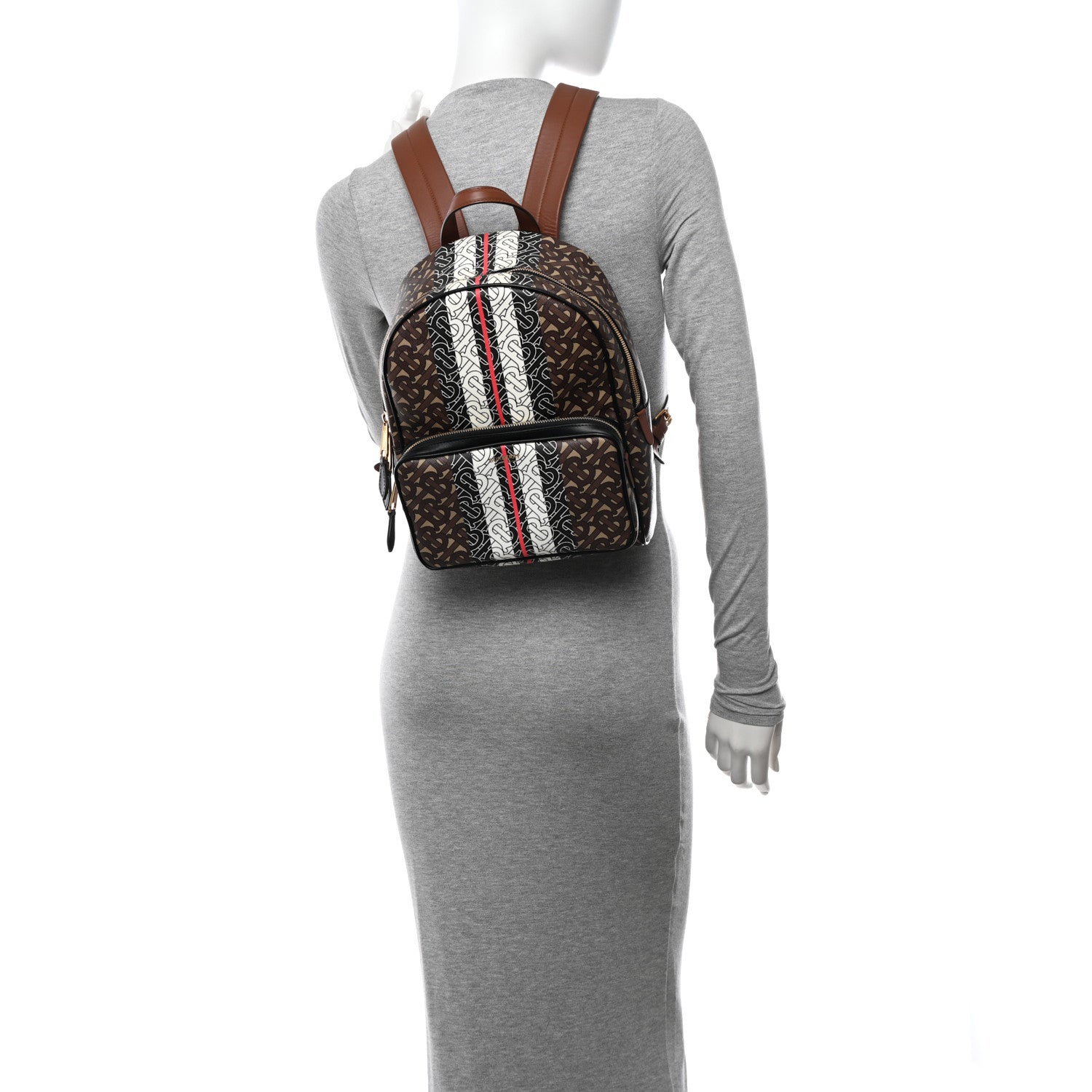 Burberry E-Canvas Monogram Stripe TB Backpack Bridle Brown 2 of 10