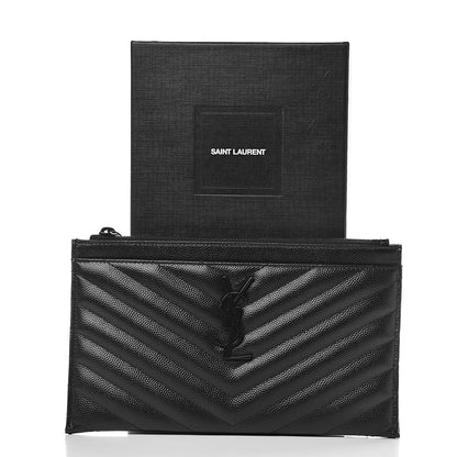 Saint Laurent Grain De Poudre Chevron Monogram Bill Pouch Black 8 of 8