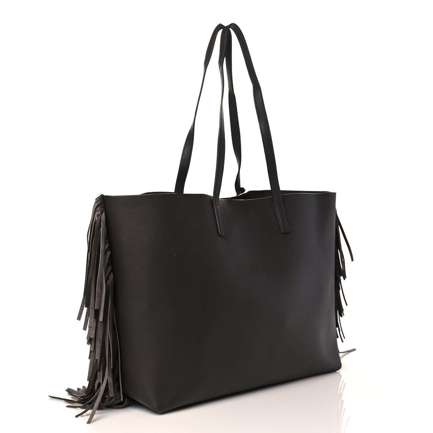Saint Laurent Calfskin Large Fringe Shopping Tote Dark Grey 3 of 10