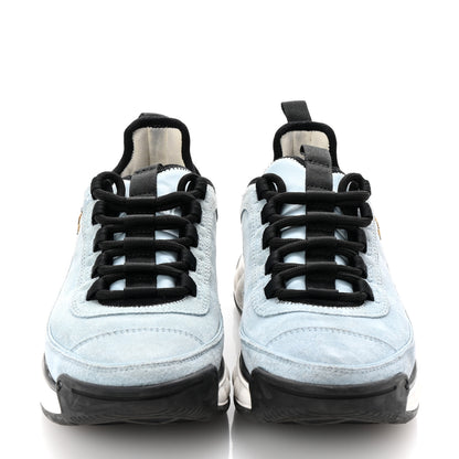Chanel Suede Calfskin Nylon Grosgrain CC Sneakers 38.5 Light Blue 3 of 10