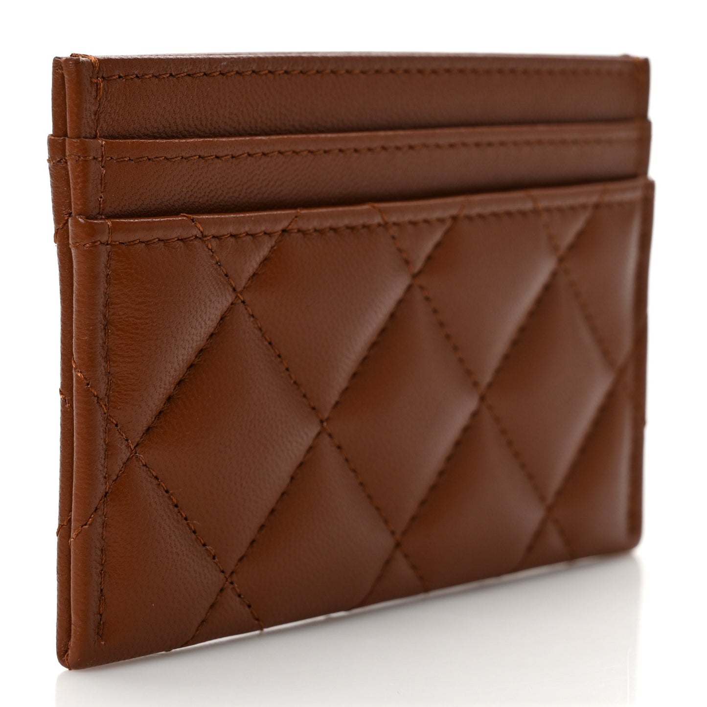 Lambskin Quilted Studded CC Card Holder Camel