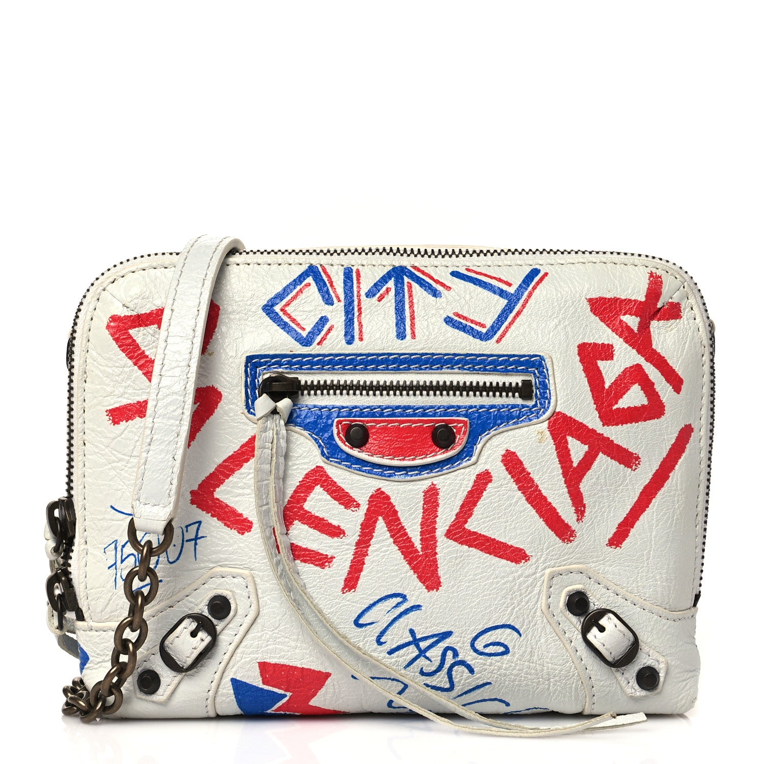 Balenciaga Agneau Graffiti All Over Classic Hardware Reporter XS White Bleu Rouge 1 of 10