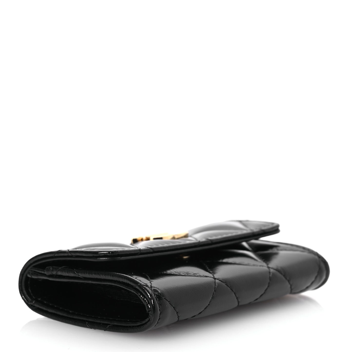 Shiny Lambskin Quilted Textured CC Card Holder Black