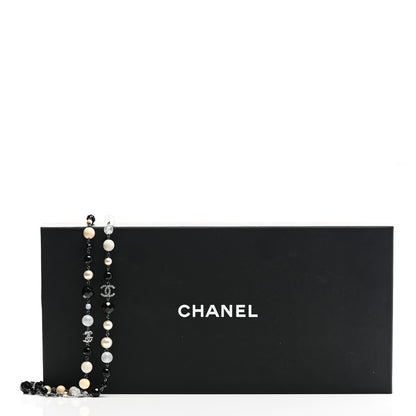 Chanel Pearl Beaded Crystal CC Long Necklace Black Silver 6 of 6